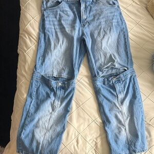 Light Wash Convertible Denim Cargo Jeans